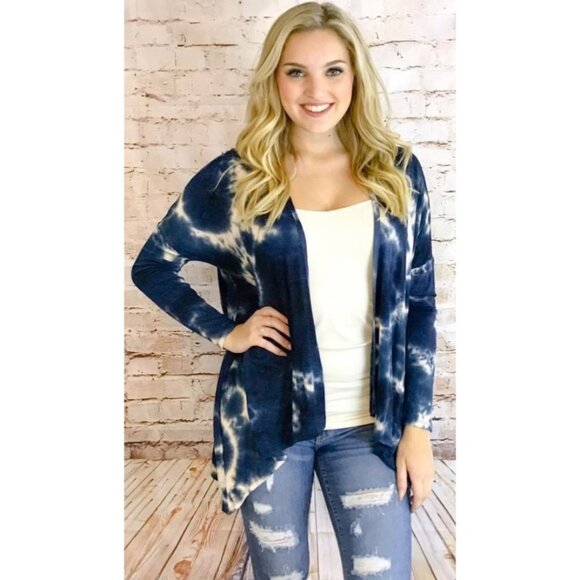 NWT Blue Tie Dye Open Front Draped Jersey Cardigan| Ethereal Grunge Boho Coastal - Picture 2 of 13